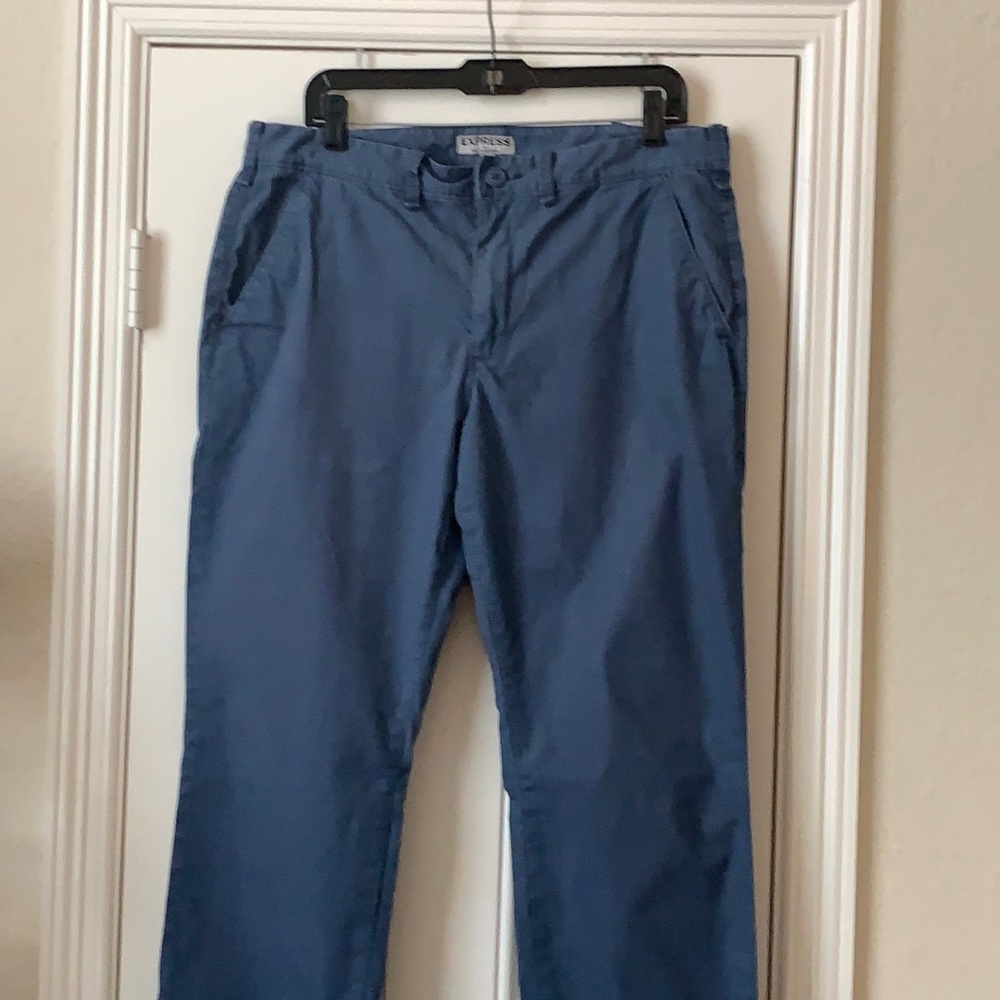 Express Men Blue Chino Pants Flat Front Slacks 34x34